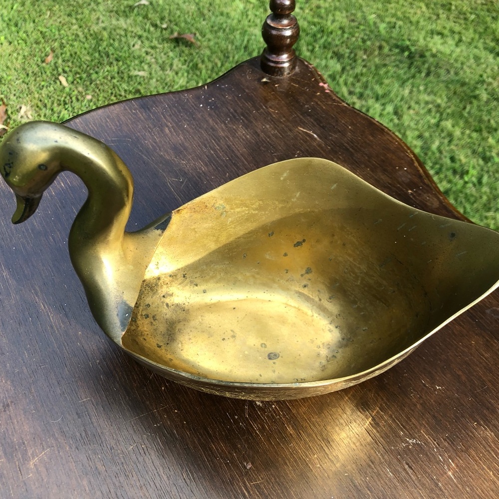 Mid Century Modern Brass Swan Trinket Bowl - Picture 3 of 9